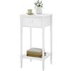 WOLTU Comodino Alto con Cassetto e Ripiano Aperto, Tavolino da Divano 35x35x70,5cm, Tavolino da Salotto Bianco per Camera da Letto, Soggiorno, Stile Barocco, Gambe in Legno Massello, NTS09ws