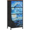 WOLTU Cassettiera, 4 Cassetti per Camera da Letto/Corridoio/Soggiorno, Marrone Rustico e Nero con Motivo Cielo Stellato, Struttura in Metallo, 45x30x95cm, SSK011szb