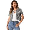 Allegra K Giacca in Maglia da Donna di Tweed a Maniche Corte Girocollo Cardigan Casual Ritagliate Nero S