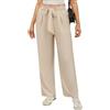 iClosam Pantaloni Larghi Donna Leggeri Pantaloni Donna Lino Taglie Forti Pantaloni Palazzo Estivi Pantaloni Gamba Larga con Tasca e Coulisse Beige-M