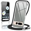Oelrstfe Cover con Cordino per Google Pixel 7 Pro, Trasparente Silicone Sottile Morbido Custodia con Regolabile Collana Laccio Tracolla, Antigraffio Antiurto Proteggere Case con Corda, Nero