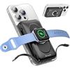 Genmifly MagSafe Power Bank 10000 mAh con 2 cavi, caricatore portatile 5 in 1 per Apple Watch & iPhone, power bank magnetico wireless con supporto ad anello, ricarica induttiva per iPhone 16/15/14/13/12