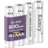 KAMCY Batterie AAA ricaricabili con 1200-1500 cicli, Pile Ricaricabili AAA Ni-MH, Ad Alta Capacità 1100mAh, Confezione da 4