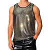 Generic Gilet da uomo con paillettes lucide | T-shirt senza maniche glitterata girocollo canotte scintillanti canotte da discoteca gilet con paillettes dorate rave, feste, discoteca, sexy, maglietta metallica