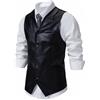 Rrongwn Gilet in pelle da uomo casual Western Gilet Giacca da cowboy leggero con scollo a V Vest Morbido Marrone Regular Fit Gilet in pelle Classico Stile Tradizionale Gilet, Nero , XL