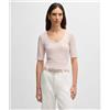 BOSS BLACK Boss T-shirt con scollo a barchetta in tessuto elasticizzato a costine Donna