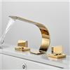ANWEALTH Rubinetto Bagno Miscelatore Lavabo Miscelatore Lavabo 3 Fori Cascata 2 Maniglie Ottone Rubinetto da Bagno 3 Fori-Oro
