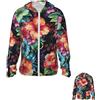 LHCVSFGW Bellissimo fiore di ibisco protezione solare giacca con cappuccio zip intera manica lunga pesca camicie con tasche camicie da sole, nero, Small