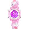 RETZLA Orologio digitale da polso per bambini 3D, impermeabile, con 7 luci colorate, con sveglia e cronometro, per bambine dai 3 ai 10 anni, rosa, casual