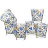 Baroni Home Set 6 bicchieri acqua Decoro Colorato Stampato in vetro MADE IN ITALY Capienza 25 Cl., Capri