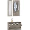 HOMCOM Set Mobili Ingresso 3 Pezzi con Panca Scarpiera, Appendiabiti a Muro e Specchio, Guardaroba da Camera e Corridoio in Legno, 80x27x46.5 cm, Grigio