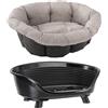 Ferplast Cesta Siesta Deluxe nera + Ferplast Sofà Tweed beige - Set di Taglia 4: Cesta + Cuscino + Piedini