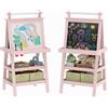 AIYAPLAY Lavagna per Bambini con Cavalletto 3 in 1, Rotolo di Carta e 2 Contenitori, in Legno, 59x48x118 cm, Rosa | Aosom Italy