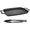 Stone&Stone Griglia Bistecchiera rettangolare 47cm | Piastra PROFESSIONALE fondo induzione in Acciaio | Antiaderente Tedesco | per forno grigliate bbq gas super resistente e antiaderente + pinza