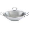 Fissler Wok Wok, Serie Kunming, Acciaio, Capacità 6.4 Litri, Diametro 35 cm, Coperchio in vetro, Manici in acciaio inox