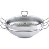 Ⓜ️🔵🔵🔵 Fissler Wok - Wok, Serie Nanjing, Acciaio inox, Capacità 6.4 Litri, Diametro 35 cm, Coperchio in vetro, Cestello per il vapore incluso