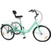 FUNYSF Triciclo pieghevole da 24 pollici, 7 marce, triciclo pieghevole per adulti con ponte, schienale e portabicchieri + luce LED per adulti e anziani (turchese)