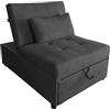 MAKA change your life quality MAKA Poltrona Letto Singolo con Materasso, Divano Letto Singolo Reclinabile Salvaspazio con Cuscino Sfoderabile, Divano Letto 1 Posto in Tessuto con Chaise Longue 191x79x90 cm (Grigio scuro)