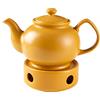 Baroni Home Teiera in Ceramica con Scaldino, Teiera con Filtro in Acciaio Inox per Tè e Caffè, 25x15x15 cm - 1000 Ml, 3-4 Persone Giallo