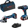 BOSCH PROFESSIONAL Kit Bosch avvitatore GSB 18V-55 + smerigliatrice GWS 18V-7 + 2 batterie 18V-4Ah