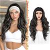 BARSDAR Ondulato Parrucca con Fascia, 66cm Lungo Hair Body Ondulati Sintetici Headband Wig per le Donne Naturale Capelli Parrucche Wear and Go Senza colla Parrucche - Nero con Biondo Highlight