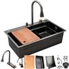 Generic Lavello a Cascata In Acciaio Inox Nero, Multifunzionale Lavello Da Lavoro a Una Vasca Grande Con Rubinetto Estraibile a 360°, Tagliere, Sifone e Set Di Scarico - Lavello Moderno Per Cucina e Bar(Black