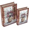 DRW Set di 2 scatole libro in legno dm con specchio e interno in velluto naturale, bianco e verde 30x20x7cm e 24x16x5cm