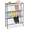 Relaxdays Scarpiera a Ripiani per 9 Paia di Scarpe, Scaffale Portascarpe Salvaspazio Ingresso, HLP 89,5x60x23,5 cm, Nero, Fibra di Legno, Ferro