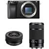Sony Alpha 6100 Kit Fotocamera Digitale Mirrorless con Obiettivi Intercambiabili SELP 16-50mm + SEL 55-210mm, Sensore APS-C, Video 4K, Real Time Eye AF, ILCE6100AB + SELP16502B + SEL55210, Nero