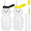 Budding Bear Borraccia con Cannuccia Bambini Orsetto 230 ml [2 Pezzi] - Bicchiere Morbida Senza BPA - Borraccia Chicco con Cannuccia Per Svezzamento e Bisogni Speciali - 3 Spazzolini Pulizia Inclusi