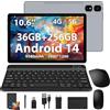 TIGERFU Tablet Android 14, 10.6 Pollici Tablet con Tastiera e Custodia, RAM 36GB+ROM 256GB (TF 2TB), Dual SIM 4G LTE+5G WiFi, 2.0GHz Octa-Core, 8MP+13MP, 9580mAh, BT5.0, 2000 * 1200 IPS, GPS - Grigio