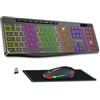 AD ADVANCE R Type Series: Set di tastiera e mouse wireless retroilluminati, 2,4 GHz, ricaricabile, retroilluminazione RGB, sottile e silenzioso, mouse LED ottico, set per PC, Mac Laptop