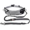 PORTENTUM Guinzaglio mani libere per cani con cintura regolabile 60-127 cm - Ideale per correre, camminare ed escursioni - Design antitrazione con tasche integrate e cuciture riflettenti - Grigio
