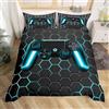 Tabeskly Gioco Gamepad Esagono Geometrico Ragazzi Sacco Copripiumino Matrimoniale Bambino Piumino Matrimoniali Letto Set Nero 200x200cm