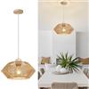 LynPon Lampadario Rattan Legno Vintage Boho,Ø 32.5 cm Lampadario Camera Da Letto Tessuto A Mano Rattan E27 Rotondi Transitori Rustici Piccolo Lampada A Sospensione Per Cucina Soggiorno,Legna