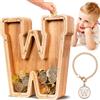 Summidate Salvadanaio Legno Bambini, Porcellino Salvadanaio Trasparente Lettera A-Z, Regalo Educativo Compleanno e Battesimo Personalizzabile con Adesivi per Ragazzi e Ragazze