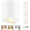 GeyouLux Faretti LED da Soffitto Bianco Dimmerabili, Ø80x84mm Spot da Soffitto Rotondi in Superficie, Orientabili 30°, con Modulo LED 5W 500LM 230V, 3CCT 3000K/4000K/6500K, 4 Pezzi