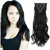 Cybelleza Extension Capelli Clip Ricci Mossi 50cm 7PCS Extension per Capelli Sintetici Finti Lunghi Allugamento Effetto Naturale Ondulati Full Head Set Posticci per Donna (Jet Nero)