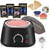 Weiongppy Scaldacera Professionale, Set Scaldacera, Perle Per Ceretta Da 400g, 5 Bicchieri Di Carta, 20 Spatole Di Legno, Per Sopracciglia, Ascella, Corpo, Gambe, Viso (Nero)