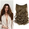 Gairyan Extension Capelli Filo Invisibile Secret Hair Extension Clip Capelli Finti Fascia Unica Wire Trasparente Capelli Sintetici Naturali Lunghi Ondulati Ricci Mossi 45cm per Donna - Marrone dorato