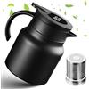 Piashow Thermos da 1 l in acciaio inox a doppia parete, thermos con colino da tè, thermos con indicatore di temperatura, senza gocce