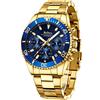 BIDEN Orologi da uomo con cronografo, in acciaio inox, impermeabile, con data, analogico, al quarzo, stile casual e alla moda, Blu a B, Bracciale