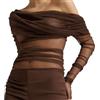 Generic Top corto in rete trasparente con spalle scoperte maglietta da donna a maniche lunghe slim fit cover-up t-shirt (marrone, L)