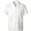 Generic Camicia da uomo cubana Guayabera a maniche corte in lino con bottoni per vacanze in spiaggia camicie da uomo muscolo slim maglietta lunga T media button down manica corta casual estate spiaggia