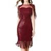 Generico Vestiti Donna Eleganti Cerimonia Curvy, Abiti da Cerimonia Donna Brillantini con Frange, Vestito Camevale Donna Paillettes Aderente, Vestito Midi Linea A, Mini Abito Sexy 1920s