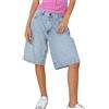 KIHFSODN Jeans estivi da donna, pantaloni corti larghi casual larghi a vita medio bassa bermuda lunghezza al ginocchio(Light blue,L)