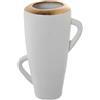 DRW Vaso da pavimento in ceramica con manici bianchi e filo dorato 27 x 20 x 45 cm