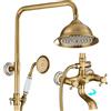 RONMX Colonna Doccia con Miscelatore Antico, 3 Funzioni Bronzo Sistema Doccia, 8in/20cm Soffione Doccia, Doccetta con Decorazione in Porcellana Bianca e Blu, Rubinetto per Vasca Girevole a 90°