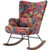 HomeMiYN Sedia a Dondolo Poltrona Dondolo Allattamento Interno Relax Salotto Camera da Letto Con Cuscino Lombare Struttura in Metallo e Gambe in Legno Stampato (Girasole)
