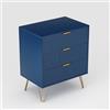 belupai Cassettiera con 3 cassetti, credenza con maniglie e gambe in metallo dorato, piccolo comodino per soggiorno, camera da letto (blu scuro)